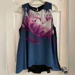 Alfani women’s Navy and Magenta long Floral Sleeveless Top. Size 16 $10